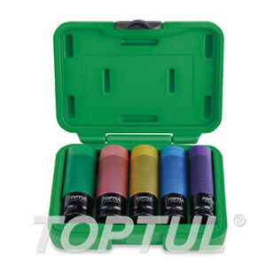 5PCS 1/2" Dr. 6PT Flank Pro-Series Thin Wall Deep Impact Socket Set